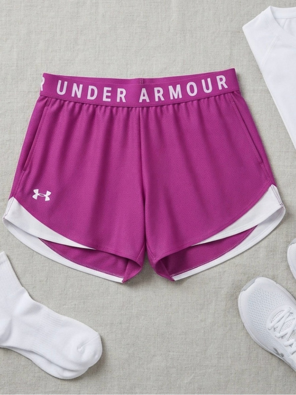 Under Armour Women's Magenta Running Shorts with White Trim EUC